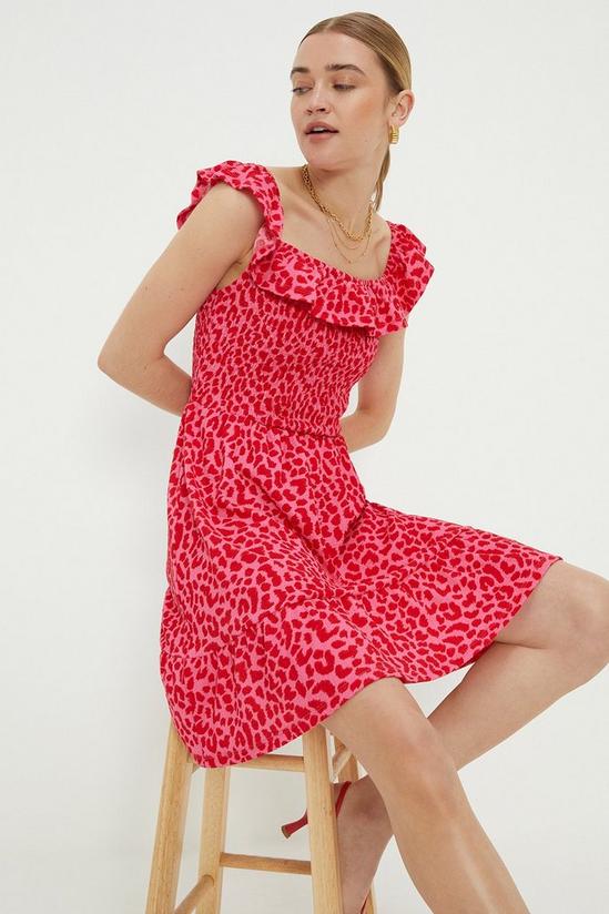Dorothy Perkins Pink Animal Shirred Bardot Mini Dress 1