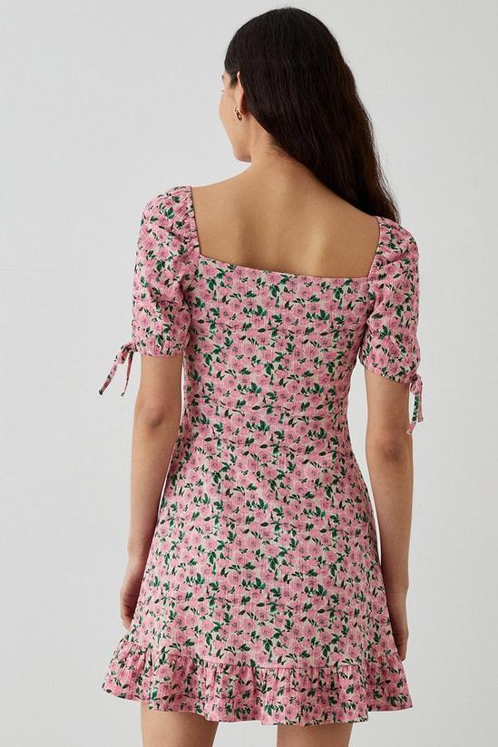 Dorothy Perkins Pink Floral Tie Sleeve Frill Hem Mini Dress 3