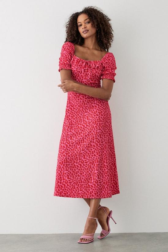 Dorothy Perkins Pink Animal Square Neck Frill Midi Dress 1