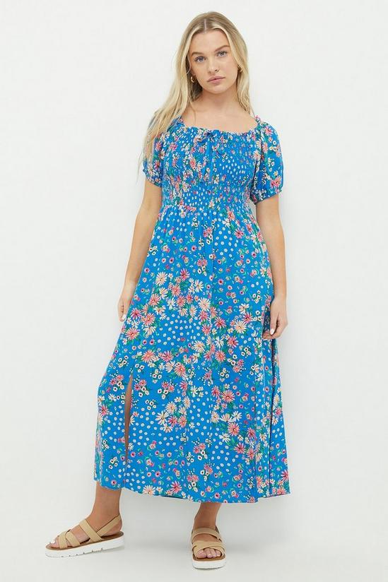 Dorothy Perkins Petite Blue Ditsy Shirred Bodice Midi Dress 1