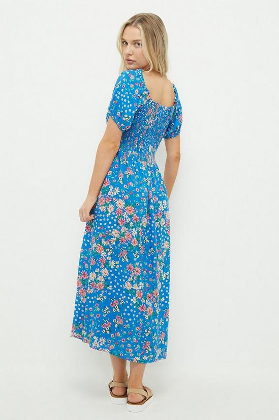 Dorothy Perkins Petite Blue Ditsy Shirred Bodice Midi Dress 3