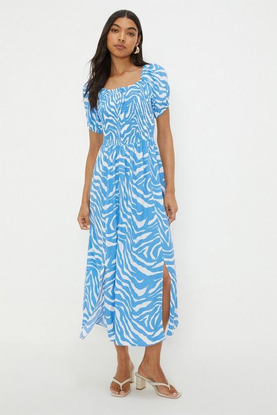 Dorothy Perkins Blue Zebra Shirred Bodice Midi Dress 1