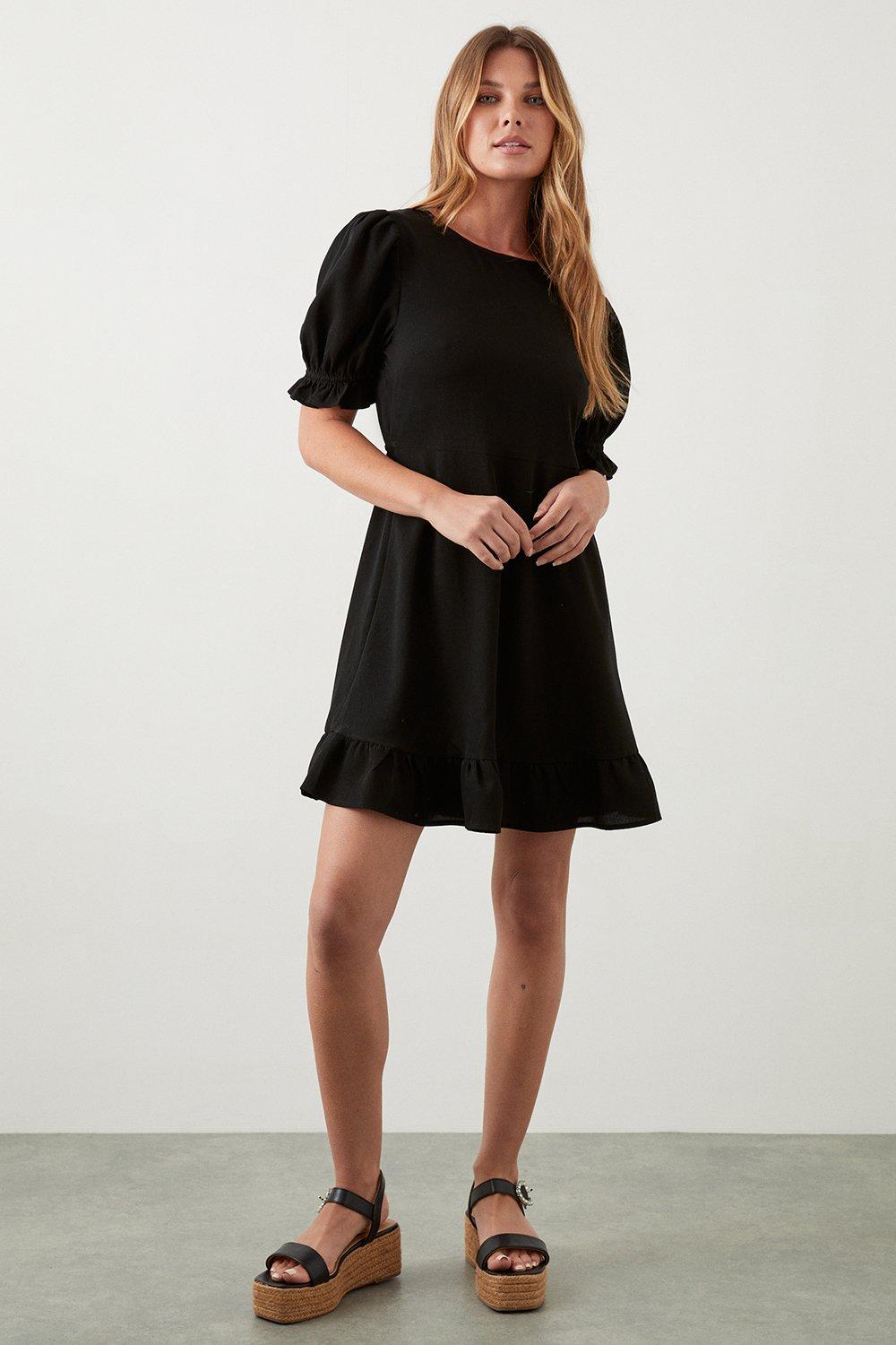 Women’s Black Ruffle Hem Mini Dress - 16