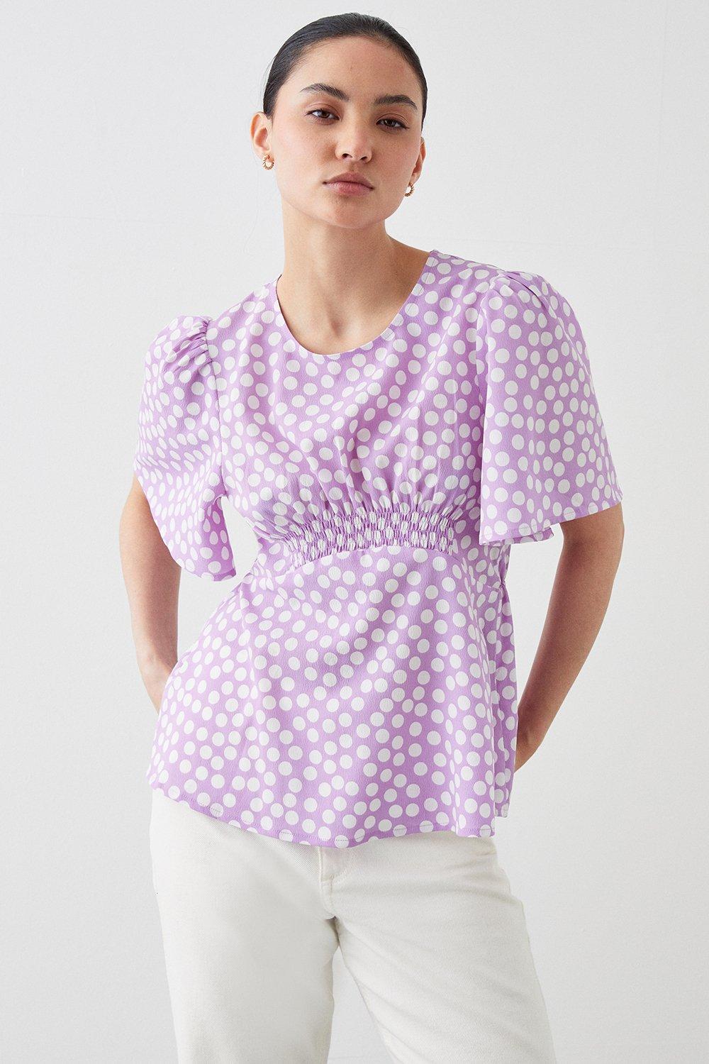 Women’s Petite Spot Shirred Front Detail Tea Blouse - lilac - 8