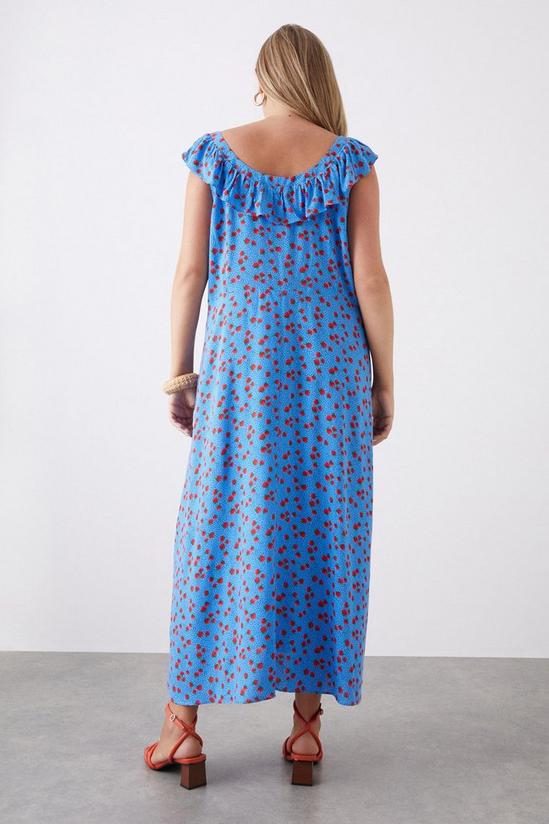 Dorothy Perkins Curve Blue Strawberry Ruffle Front Midi Dress 3