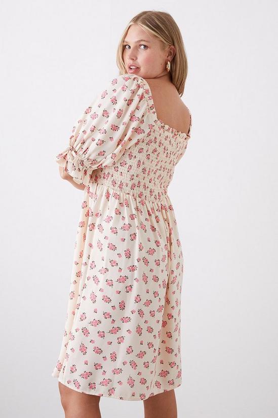Dorothy Perkins Curve Pink Floral Shirred Bodice Mini Dress 3