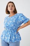 Dorothy Perkins Curve Blue Floral Shirred Waist Puff Sleeve Top thumbnail 2