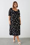 Dorothy Perkins Curve Black Floral Ruched Front Short Sleeve Midi Dress thumbnail 1