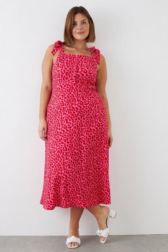 Dorothy Perkins Curve Pink Animal Textured Button Up Strappy Midi Dress 1