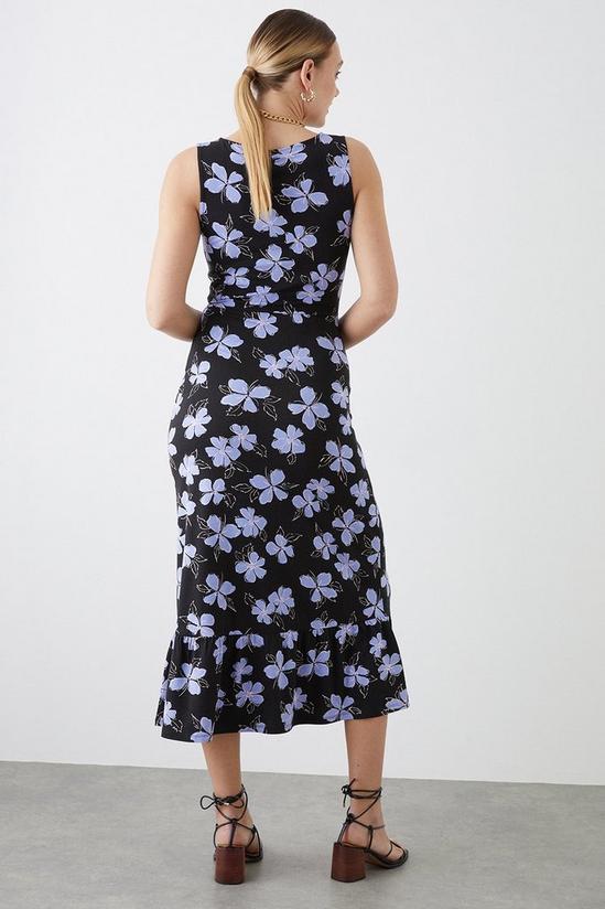 Dorothy Perkins Tall Black Lilac Floral Wrap Frill Hem Midi Dress 3