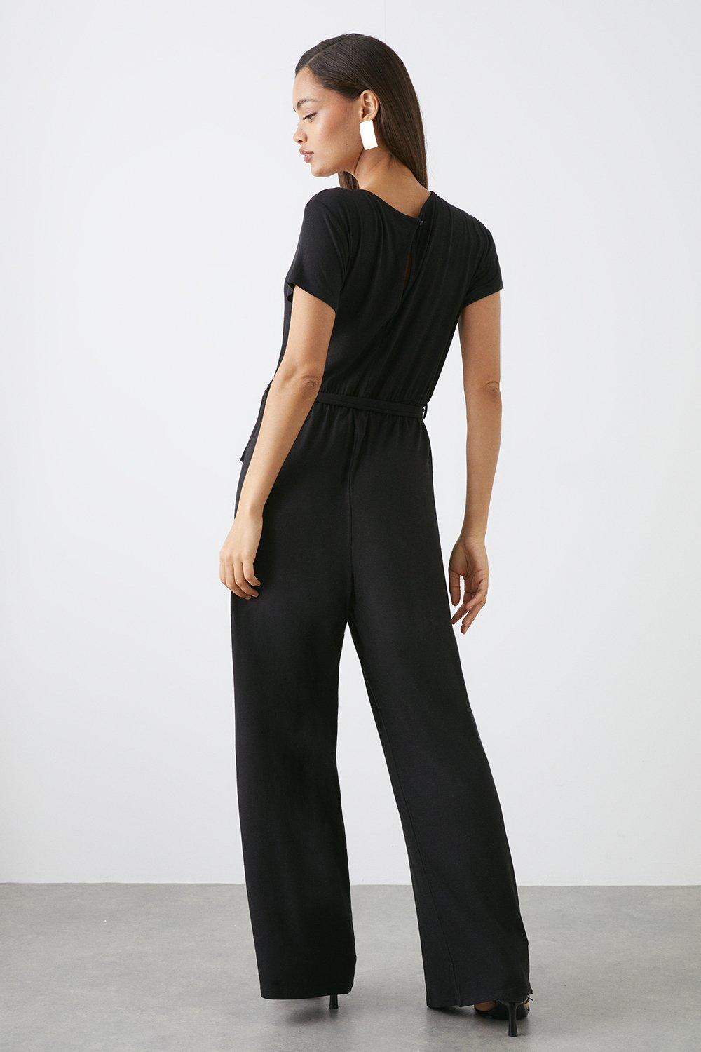 Petite black cheap jumpsuit short sleeve