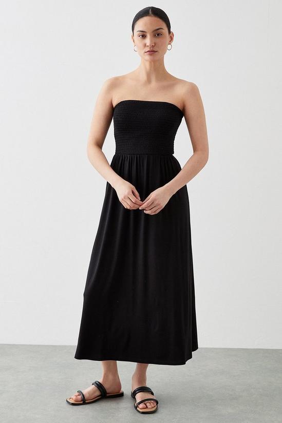 Dorothy Perkins Petite Black Shirred Bodice Bandeau Midi Dress 2