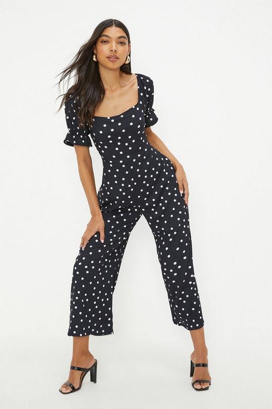 Dorothy Perkins Navy Spot Printed Textured Square Neck Jumpsuit 1