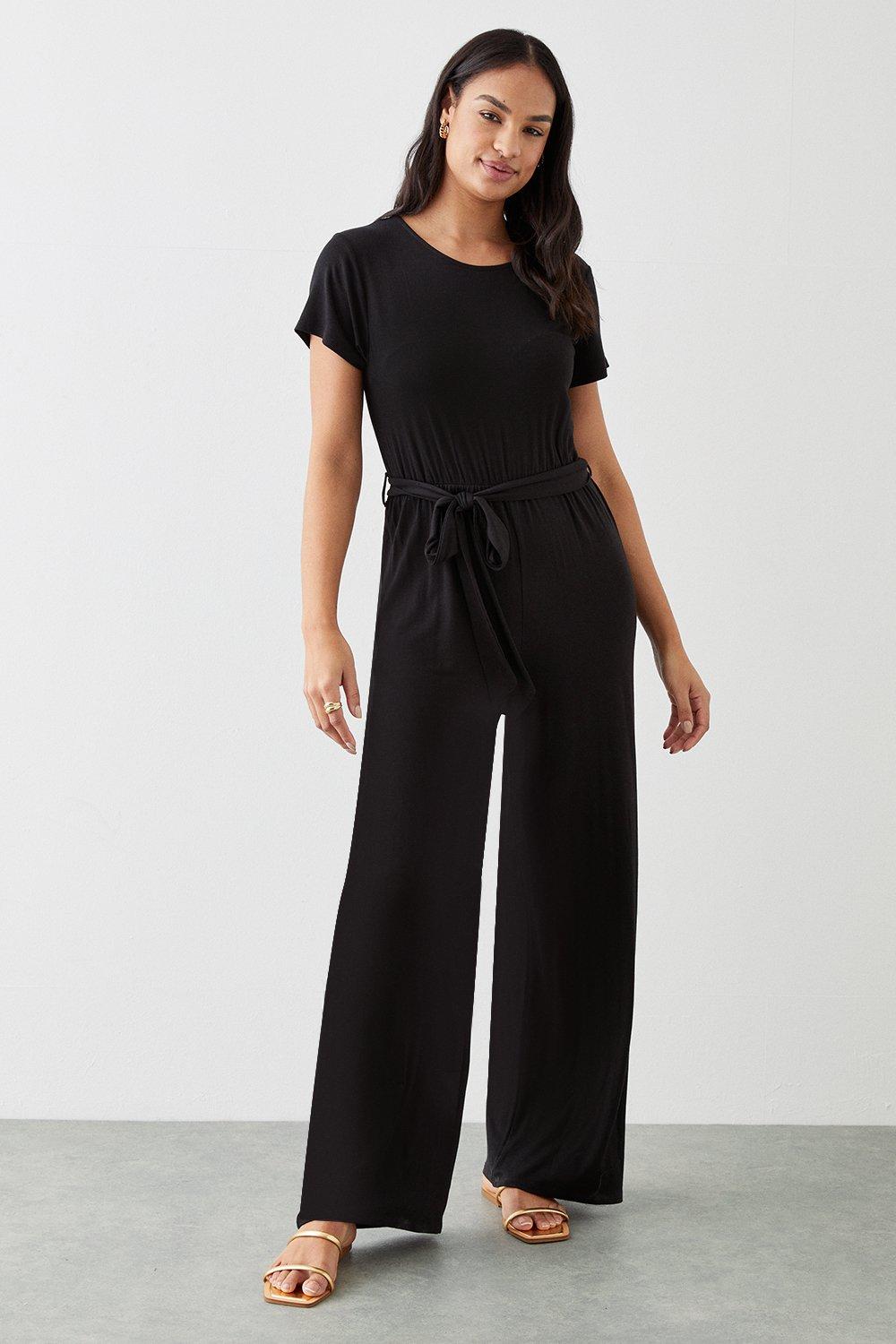 Black short sleeve store jumpsuit