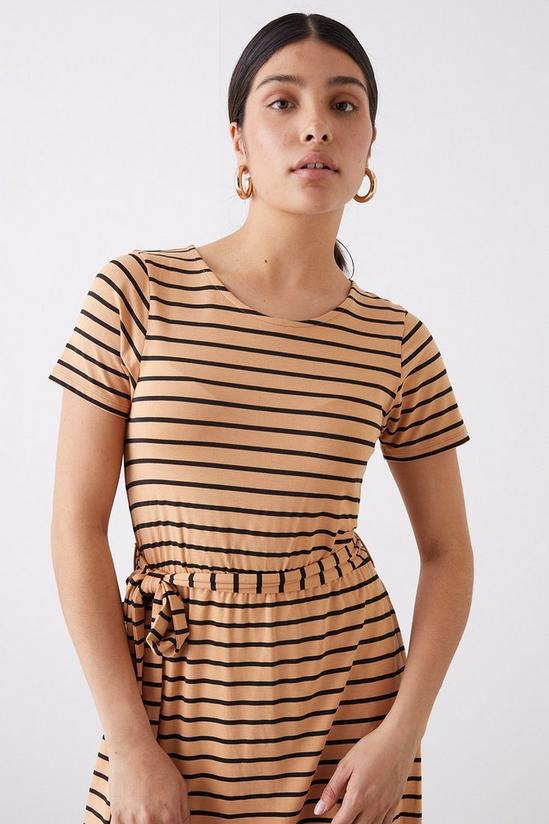Dorothy Perkins Black Stone Striped Belted Midi T-shirt Dress 2