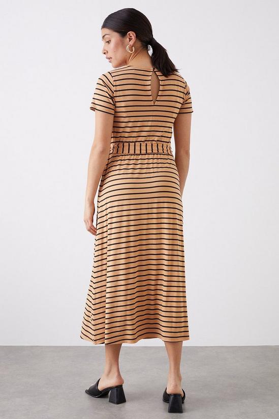 Dorothy Perkins Black Stone Striped Belted Midi T-shirt Dress 3