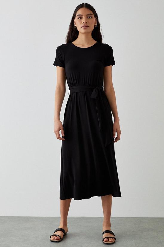 Dorothy Perkins Black Belted Midi T-shirt Dress 2