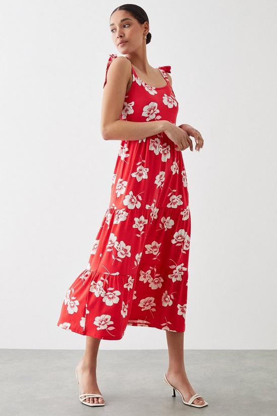 Dorothy Perkins Red Floral Tie Shoulder Midi Dress 1