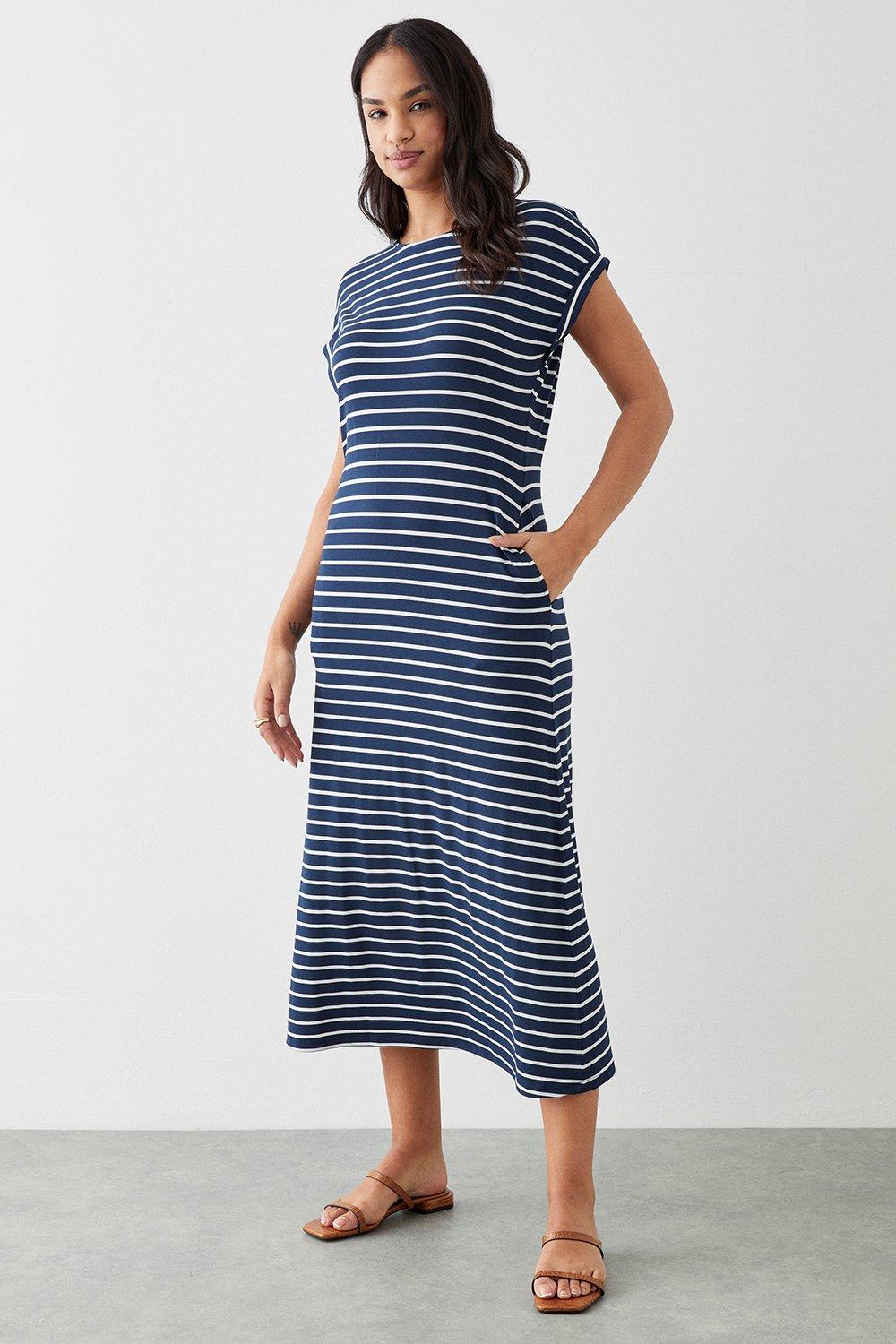 Dresses Navy Stripe Column Midi Dress With Pockets Dorothy Perkins