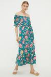 Dorothy Perkins Green Floral Button Through Bardot Midi Dress thumbnail 1