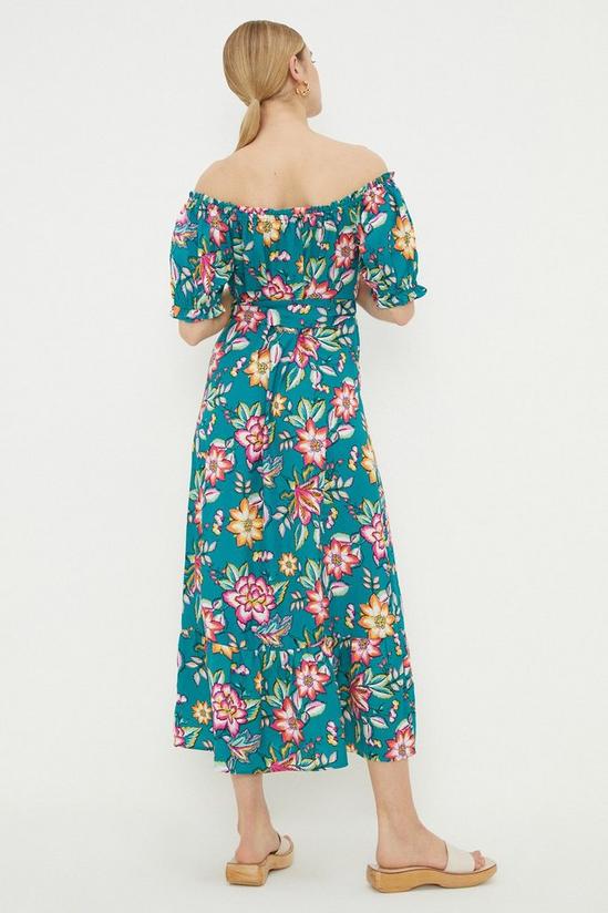 Dorothy Perkins Green Floral Button Through Bardot Midi Dress 3