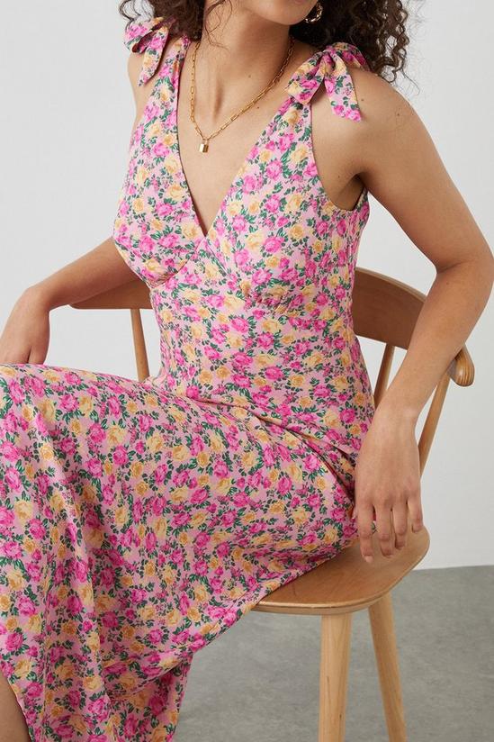 Dorothy Perkins Tall Pink Floral Print Bias Cut Tie Shoulder Midi Dress 2