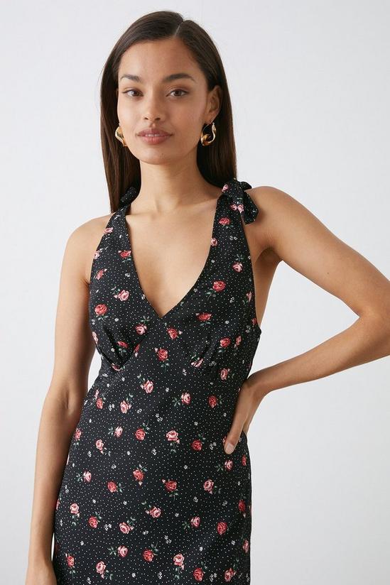 Dorothy Perkins Petite Black Floral Print Bias Cut Tie Shoulder Midi Dress 2