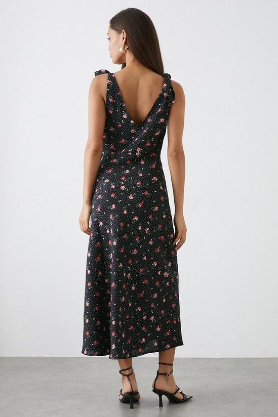 Dorothy Perkins Petite Black Floral Print Bias Cut Tie Shoulder Midi Dress 3