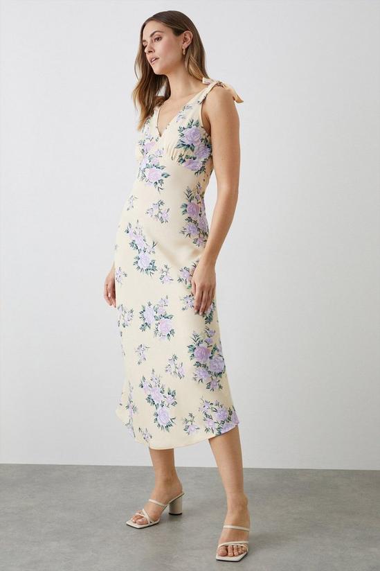 Dorothy Perkins Purple Floral Print Bias Cut Tie Shoulder Midi Dress 1