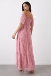 Dorothy Perkins Pink Floral Print Shirred Tiered Chiffon Bardot Maxi Dress thumbnail 3