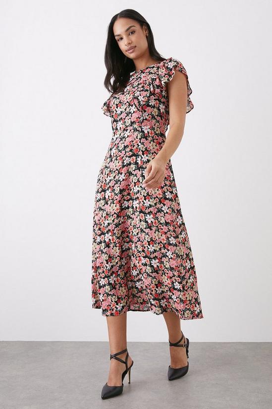Dorothy Perkins Black Multi Floral Print Ruffle Midi Dress 1