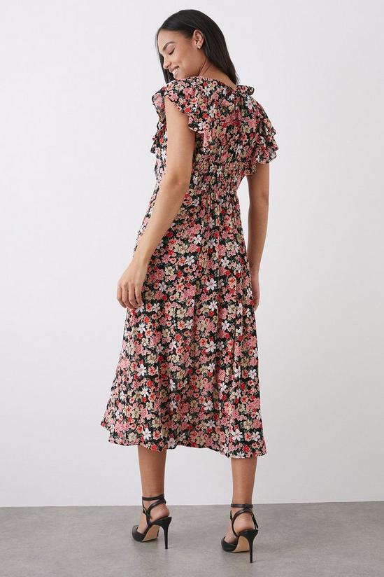 Dorothy Perkins Black Multi Floral Print Ruffle Midi Dress 3