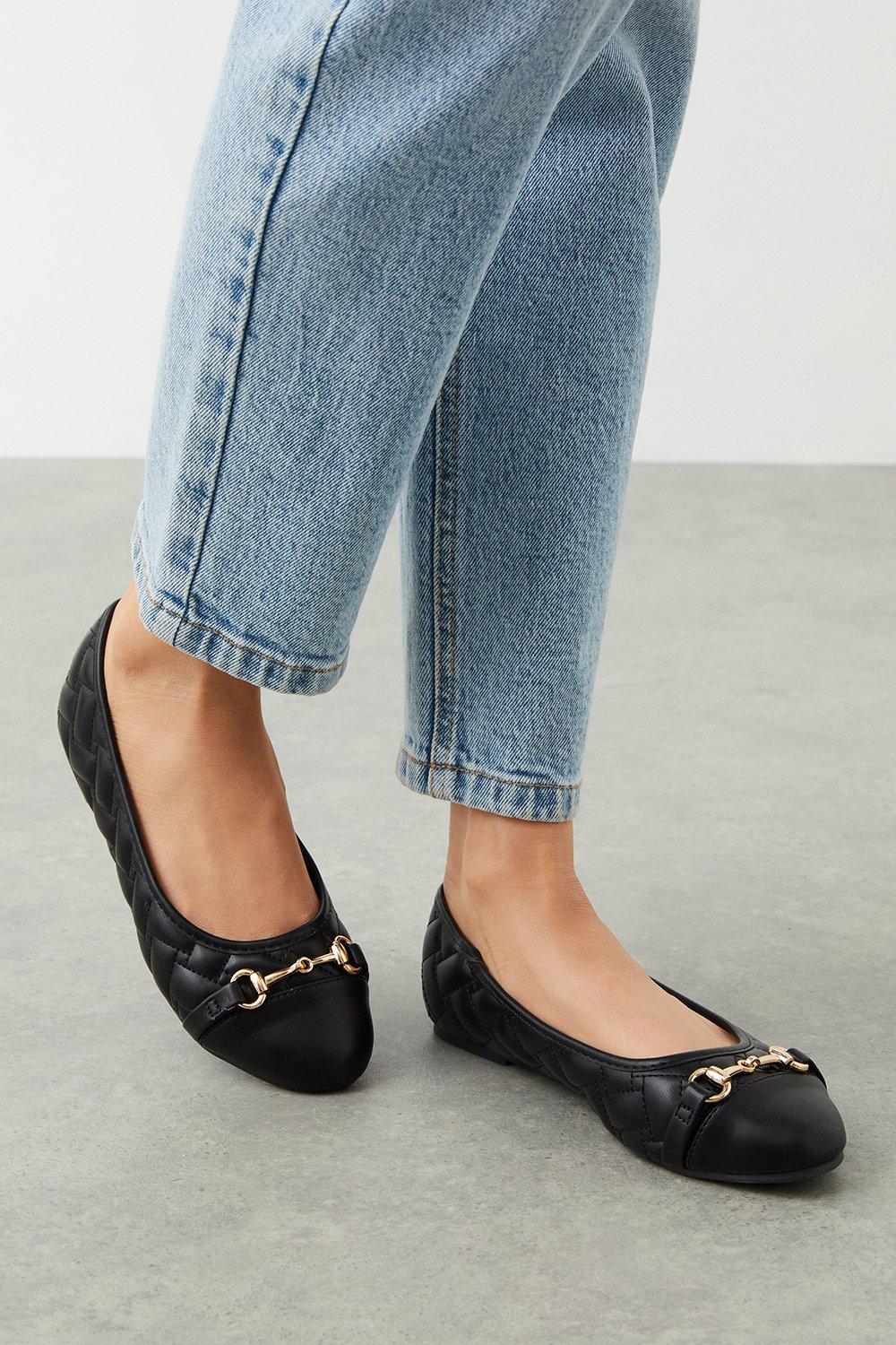 Black quilted shop ballet flats