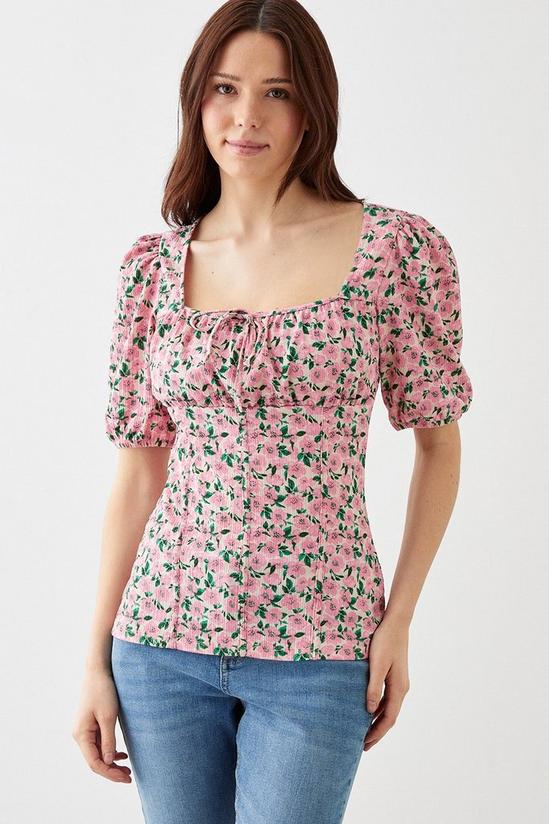 Dorothy Perkins Floral Puff Sleeve Square Neck Top 1