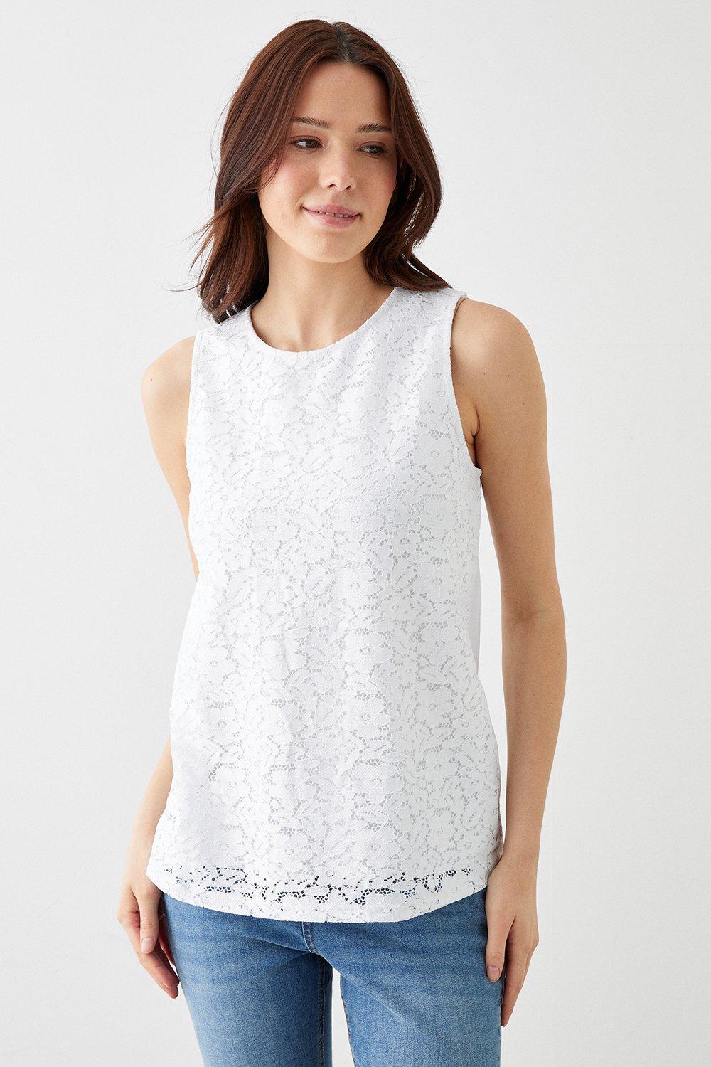 Women’s Lace Front Sleeveless Top - white - L