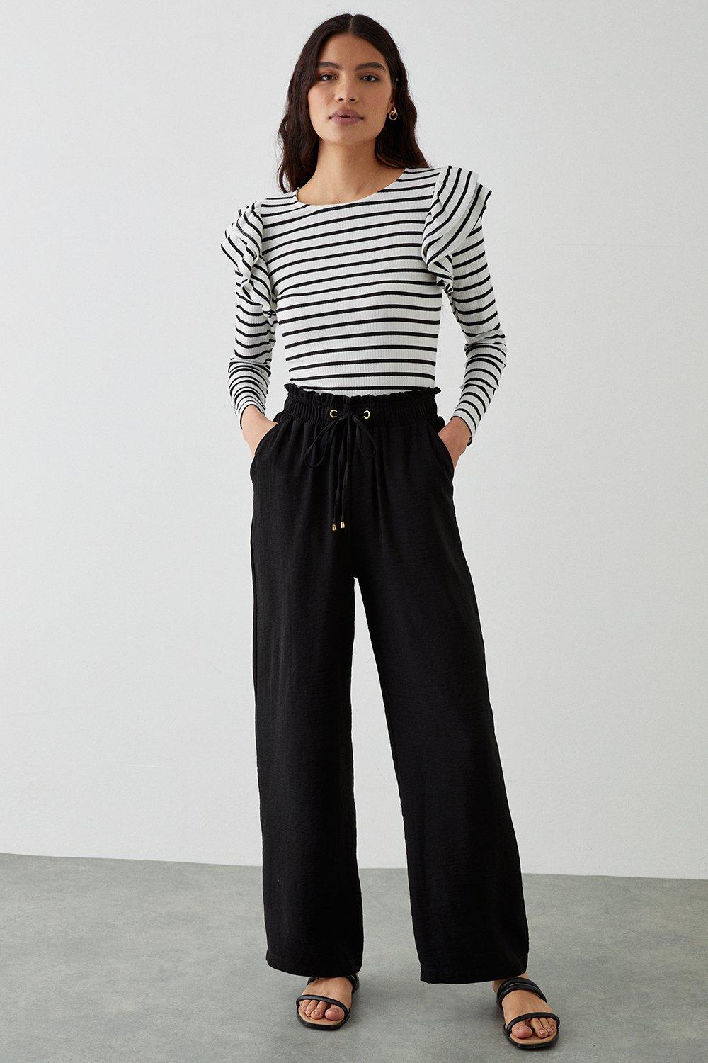 Womens Washed Twill Wide Leg Trousers