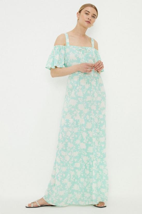 Dorothy Perkins Aqua Floral Print Cold Shoulder Midi Dress 1