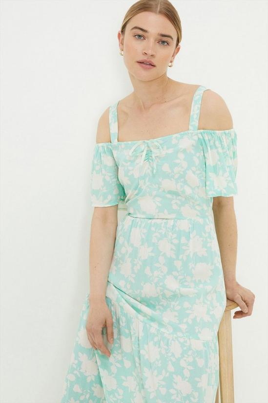 Dorothy Perkins Aqua Floral Print Cold Shoulder Midi Dress 2