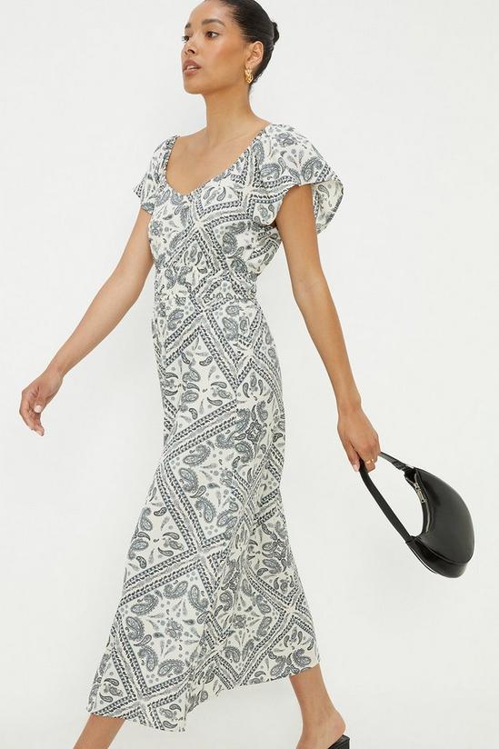 Dorothy Perkins Ivory Scarf Print Flutter Sleeve Midi Dress 1