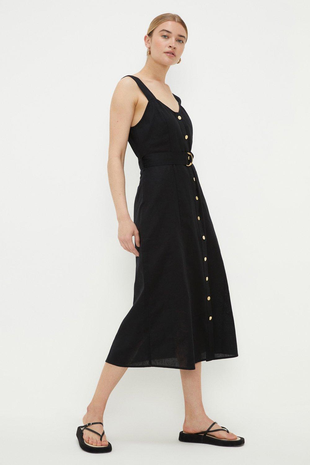 Womens Button Through Strappy Midi Dress