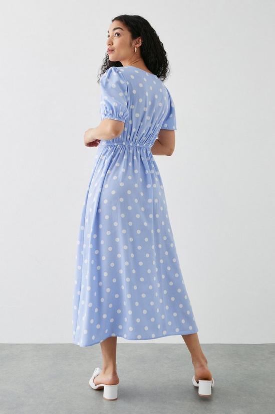 Dorothy Perkins Blue Spot Print Empire Puff Sleeve Midi Dress 3