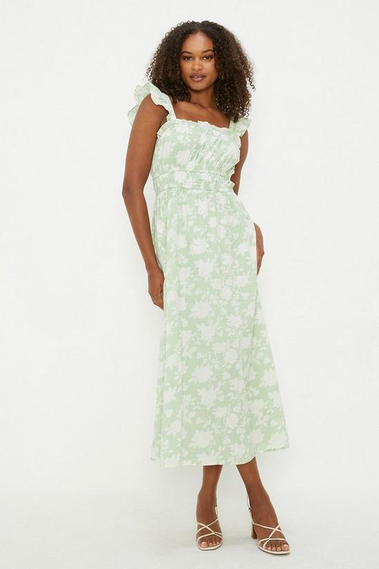Dorothy Perkins Tall Sage Floral Print Ruffle Strap Midi Dress 1