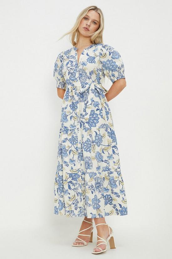 Dorothy Perkins Petite Ivory Poplin Floral Print Shirt Dress 1