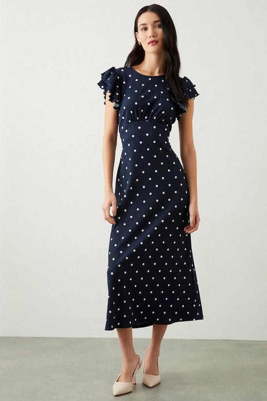 Dorothy Perkins Navy Spot Print Ruffle Sleeve Empire Midi Dress 1