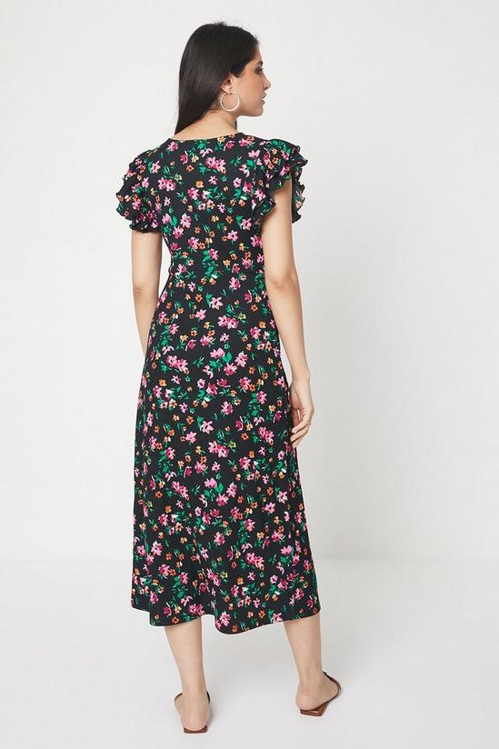 Dorothy Perkins Black Floral Print Ruffle Sleeve Empire Midi Dress 3