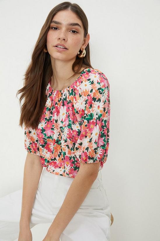 Dorothy Perkins Painted Floral Puff Sleeve Blouse 1