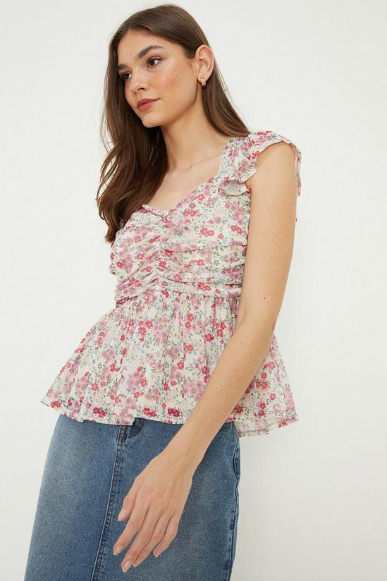 Dorothy Perkins Sweetheart Ruched Frill Sleeve Top 1