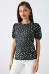 Dorothy Perkins Petite Rib Puff Sleeve Fitted Top thumbnail 1