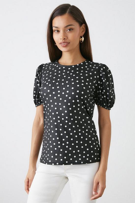 Dorothy Perkins Petite Rib Puff Sleeve Fitted Top 1
