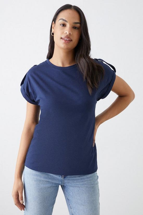 Dorothy Perkins Button Shoulder Roll Sleeve T-Shirt 1